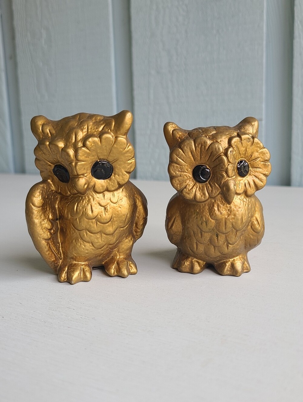 Vintage Pair of Norcrest Gold Owls Ceramic